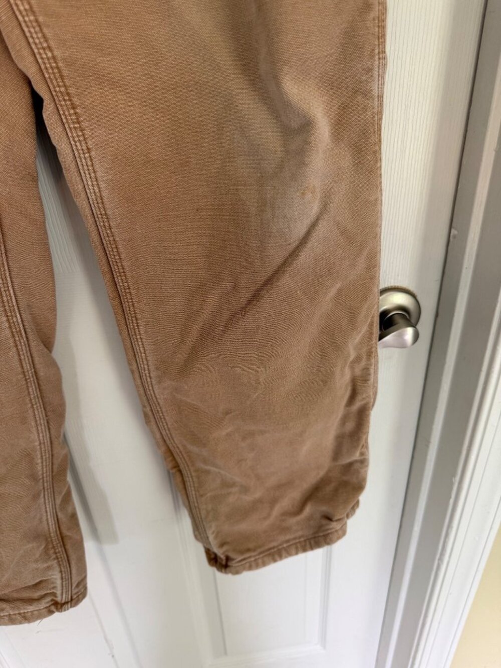 Carhartt B111 BRN Dungaree Tan Canvas Flannel Lined Workwear Pants 34 X 32 - Picture 4 of 10